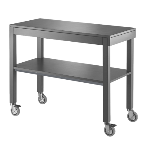 Carrello di servizio in legno laccato grigio granito, 2 piani cm 100x45, portapiatti estraibile