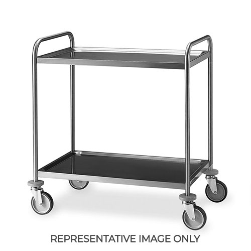 Carrello inox saldato, 2 piani stampati cm 80x50, svuotarifiuti