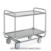 Carrello inox portata 200 kg, 2 piani stampati cm 100x50, ruote elastiche, 2 frenate