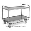 Carrello inox portata 200 kg, 2 piani stampati cm 120x60, ruote elastiche, 2 frenate