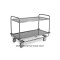 Carrello inox portata 200 kg, 2 piani stampati cm 120x60, svuotarifiuti, ruote elastiche, 2 frenate