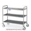 Carrello inox, 3 piani stampati cm 100x50, svuotarifiuti, ruote elastiche, 2 frenate