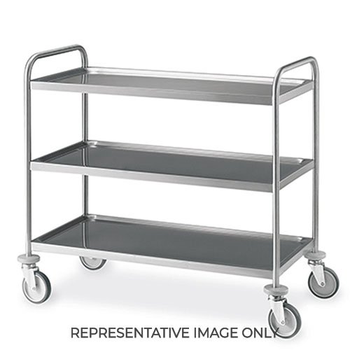 Carrello inox saldato, 3 piani stampati cm 100x50, svuotarifiuti