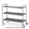 Carrello inox saldato, 3 piani stampati cm 100x50, ruote elastiche, 2 frenate