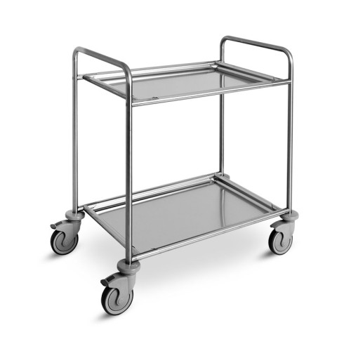 Carrello di servizio inox, 2 piani asportabili cm 70x50x3h, 2 ruote frenate