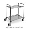 Carrello di servizio inox, 2 piani asportabili cm 70x50x3h, ruote elastiche, 2 frenate