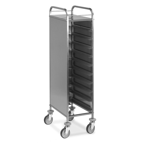 Carrello portavassoi pannellato inox, portata 10 vassoi GN