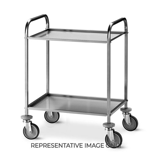 Carrello di servizio inox, 2 piani cm 75x44x1,5h, ruote elastiche, 2 frenate