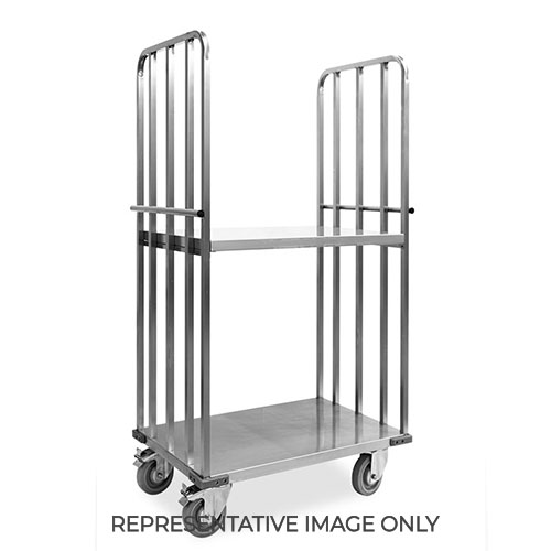 Carrello "roll container", 1 base+2 sponde, ripiano intermedio, ruote elastiche, 2 frenate