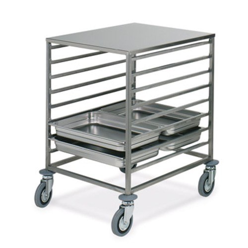 Carrello portateglie 8xGN 2/1, guide a "C", piano superiore inox