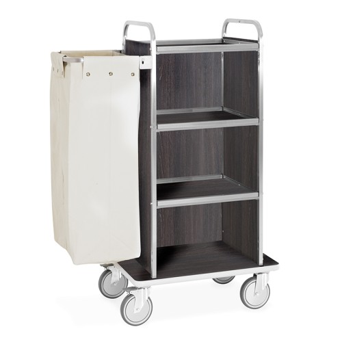 Carrello portabiancheria, 4 piani cm 50x45, pannelli su tre lati, rovere tabacco, ruote elastiche, 2 frenate